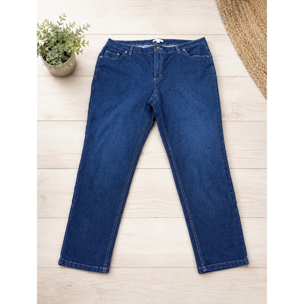 Woman Within Women 20W Blue Straight Leg Jeans Dark Wash High Rise Stretch 1054